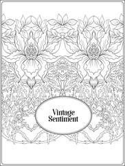 Floral pattern, background In art nouveau style, vintage, old, retro style. In gold and black. Good for the cover of a notebook, tablet, phone, product label. Outline hand drawing vector illustration