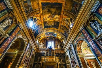 Fototapeta na wymiar Ceiling Frescoes Basilica Jesus and Mary Church Rome Italy