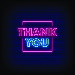 Thank You Neon Signs Style Text Vector