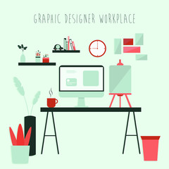 simple design of office workplace. flat design illustration
