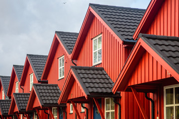 traditional norwegian red lined houses