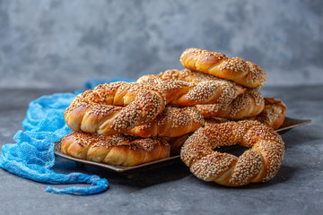 Turkish Simit Bagels with sesame seeds.
