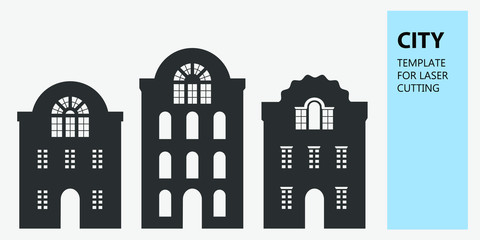 Dutch houses set. Vector illustration. Laser cutting models. Decoration elements. Flat design