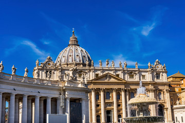 Fototapeta na wymiar Saint Peter's Square Dome Statues Bernini Fountain Vatican Rome Italy