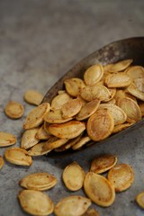 Oven roasted Pumpkin seeds, selectuve focus