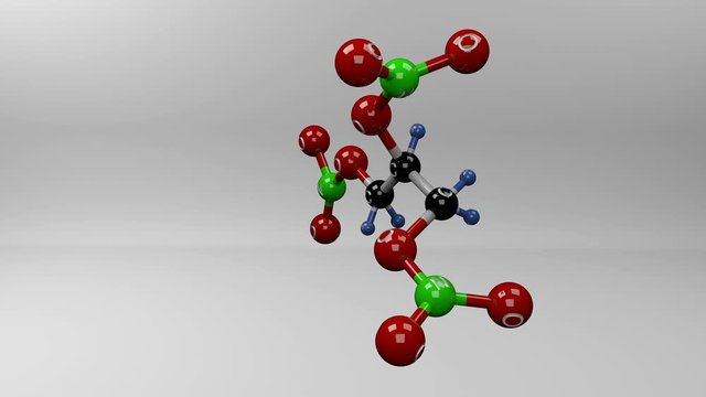 Nitroglycerin molecule. Molecular structure of nitroglycerin, main explosive dynamite compound that also acts as a vasodilator.