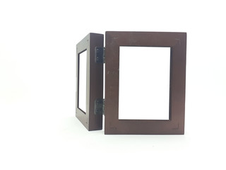 Various Stylish Beautiful Elegant Angle of Empty Clean Dark Brown Wooden Table Top Photo Frame in White Isolated Background
