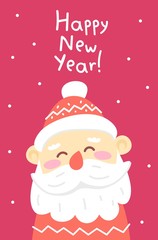 Vector illustration of portrait of santa claus in hat on red bac