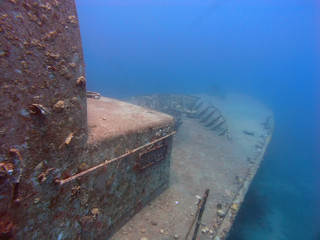 The wreck of the Satil patrol boat in Eilat, Israel