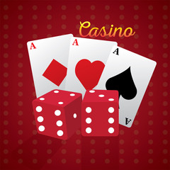 Pair of dices and poker cards on a casino background - Vector illustration