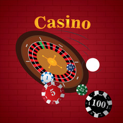 Roulette with poker chips on a casino background - Vector illustration