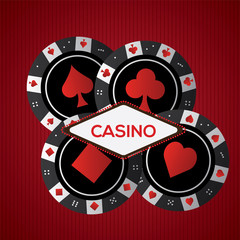 Poker chips on a casino background - Vector illustration