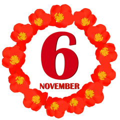 November 6 icon. For planning important day. Banner for holidays and special days. Illustration.