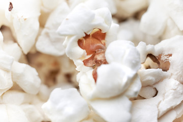 Popcorn as detailed close up photo with a selective focus.