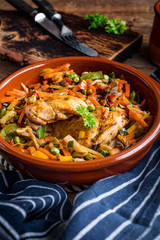 Fried chicken fillet with vegetables.