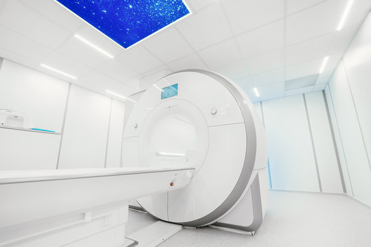 MRI - Magnetic resonance imaging scan device in Hospital. Medical Equipment and Health Care.  CT - Computerized Tomography Scan Device in Hospital.  MRI scaner room 