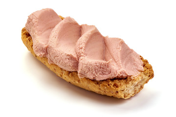 Chicken liver pate sandwich, isolated on white background