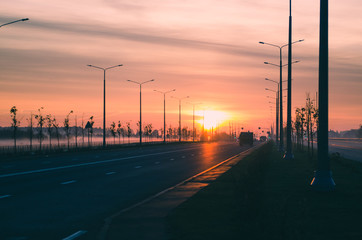 Sunset in the road