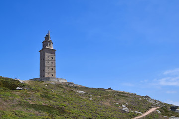 Fototapeta na wymiar Hercules tower, A corunna.Tower of Hercules, is the oldest Roman lighthouse working.The Tower of Hercules is a World Heritage declared by UNESCO in 2009