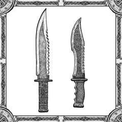 vector illustration military knife bayonet, tactic knife icon, army equipment and weapons.