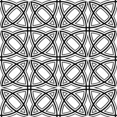 Circle seamless, medieval trellis pattern, seamless fabric print, linear seamless print, black and white vector illustration.
