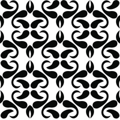 Swirls seamless pattern, seamless fabric print, linear seamless print, black and white vector illustration.