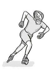 athlete skater inline speed skating Cartoon Retro Drawing