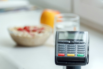 payment terminal by credit card, Breakfast payment