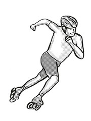 athlete skater inline speed skating Cartoon Retro Drawing