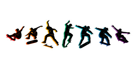 Skate people silhouettes skateboarders colorful vector illustration background extreme skateboard, skateboarding  © Aliaksei Chernev