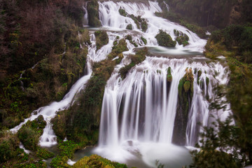 long exposure of the Marmore waterfall in Italy and its spectacular water flow