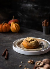 Pumpkin cinnamon rolls with walnuts