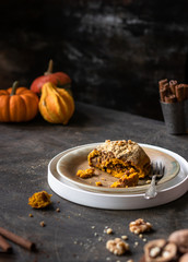 Pumpkin cinnamon rolls with walnuts