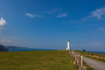 Lastres,Spain,3,2016; The Lastres Lighthouse in operation since 1994, is the last lighthouse built in Asturias
