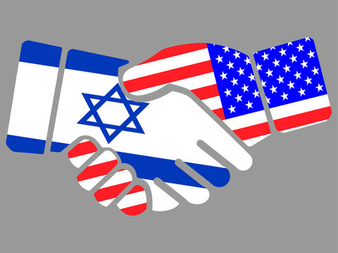 Handshake with Israel and USA flags vector