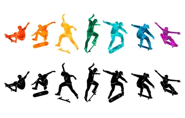  Skate people silhouettes skateboarders colorful vector illustration background extreme skateboard, skateboarding  © Razym