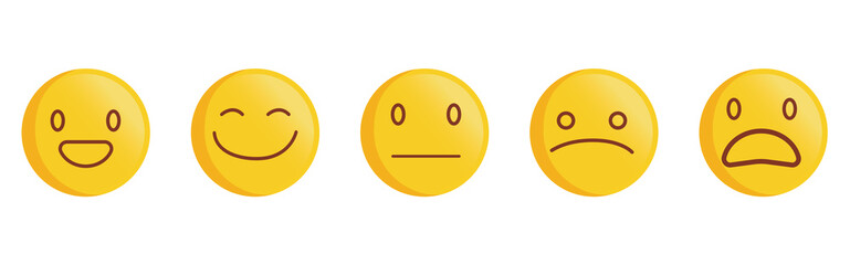 Set of Emoticons. Emoji social network reactions icon. Yellow smilies, set smiley emotion, by smilies, cartoon emoticons. Stock vector