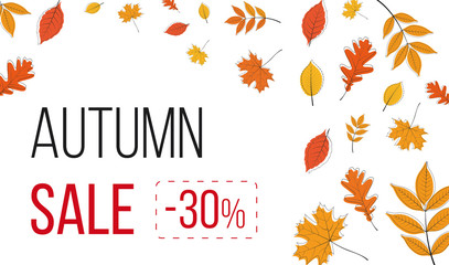 Fototapeta na wymiar Abstract Vector Illustration Autumn Sale Banner Background with Falling Autumn Leaves.