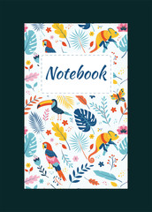 Tropical notebooks. Toucan, chameleon, parrot.