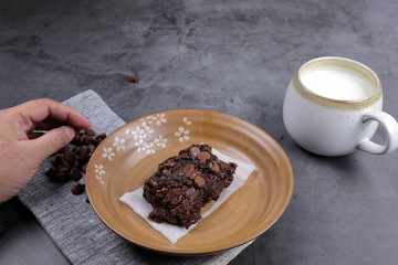 Homemade Chewvy Brownie with Raspberries