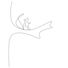 Forest landscape with animal, continuous line drawing vector illustration