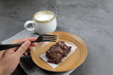 Homemade Chewvy Brownie with Raspberries