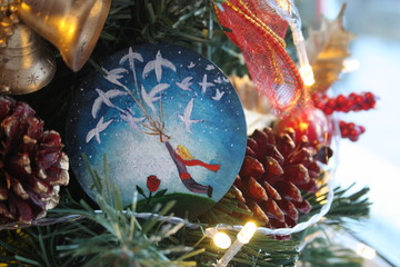 christmas tree decoration on red background
