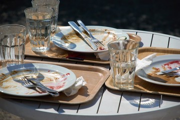 dirty dishes on the table