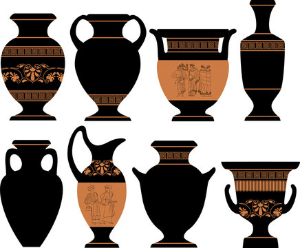 Vector illustration of Greek vases and amphora