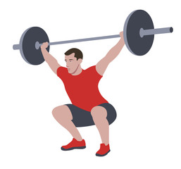 CrossFit workout training for open games championship. Sport man training Olympic heavy weight barbell squat snatch exercise in the gym for healthy beautiful body shape motivation.