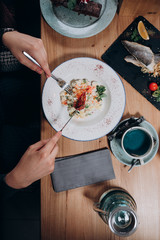 dishes on the table in the restaurant