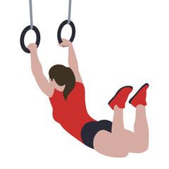 CrossFit workout training for open games championship. Sport girl training kipping rings dips acrobatic exercise in the gym for healthy beautiful body motivation.