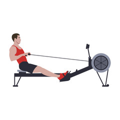 Muscular sportsman training on the rowing machine concept. CrossFit workout. Healthy fitness body shape man motivation. © Pokutius