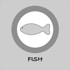 Fish Gray flat icon Vector On white background. EPS 10